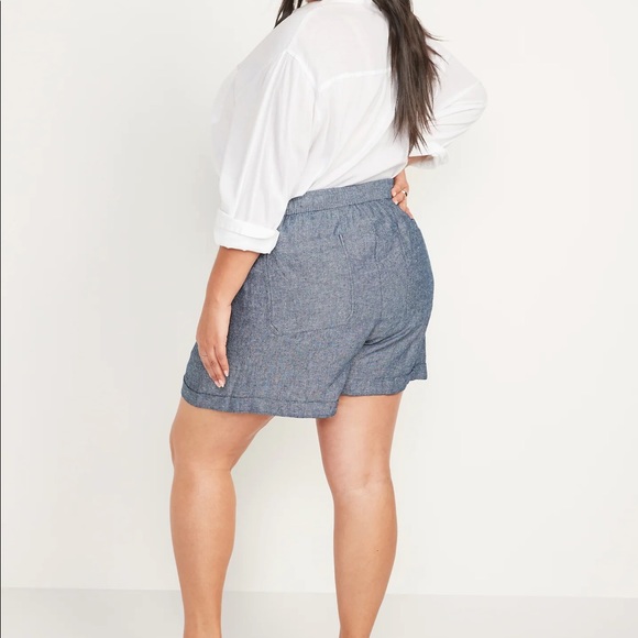 NWT OLD NAVY High-Waisted Linen-Blend Shorts 3.5-inch inseam Chambray Blue - Picture 8 of 9